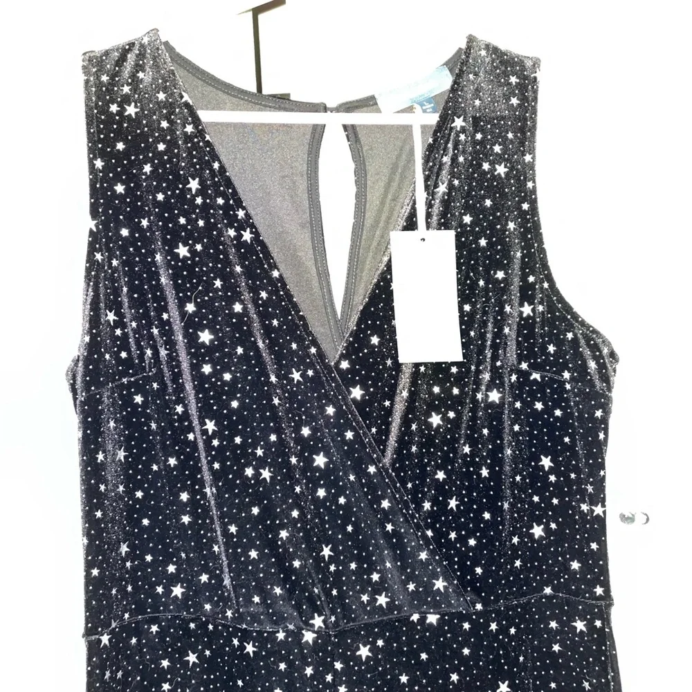 NWT ModCloth Black Star-Print Velvet Sleeveless Wide-Leg Jumpsuit